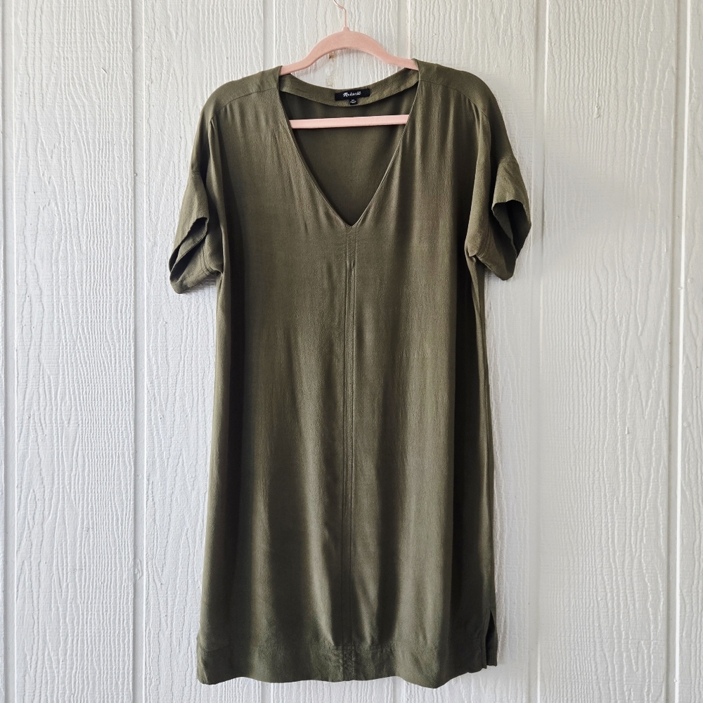 Madewell V Neck Short Sleeve Sheath Military Army Olive Green XS